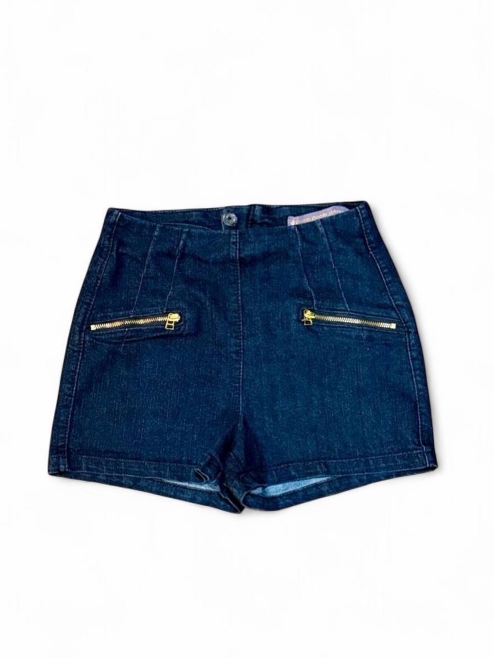 Boom Boom Jeans Dark Indigo High-Waist Denim Shorts with Gold Zippers